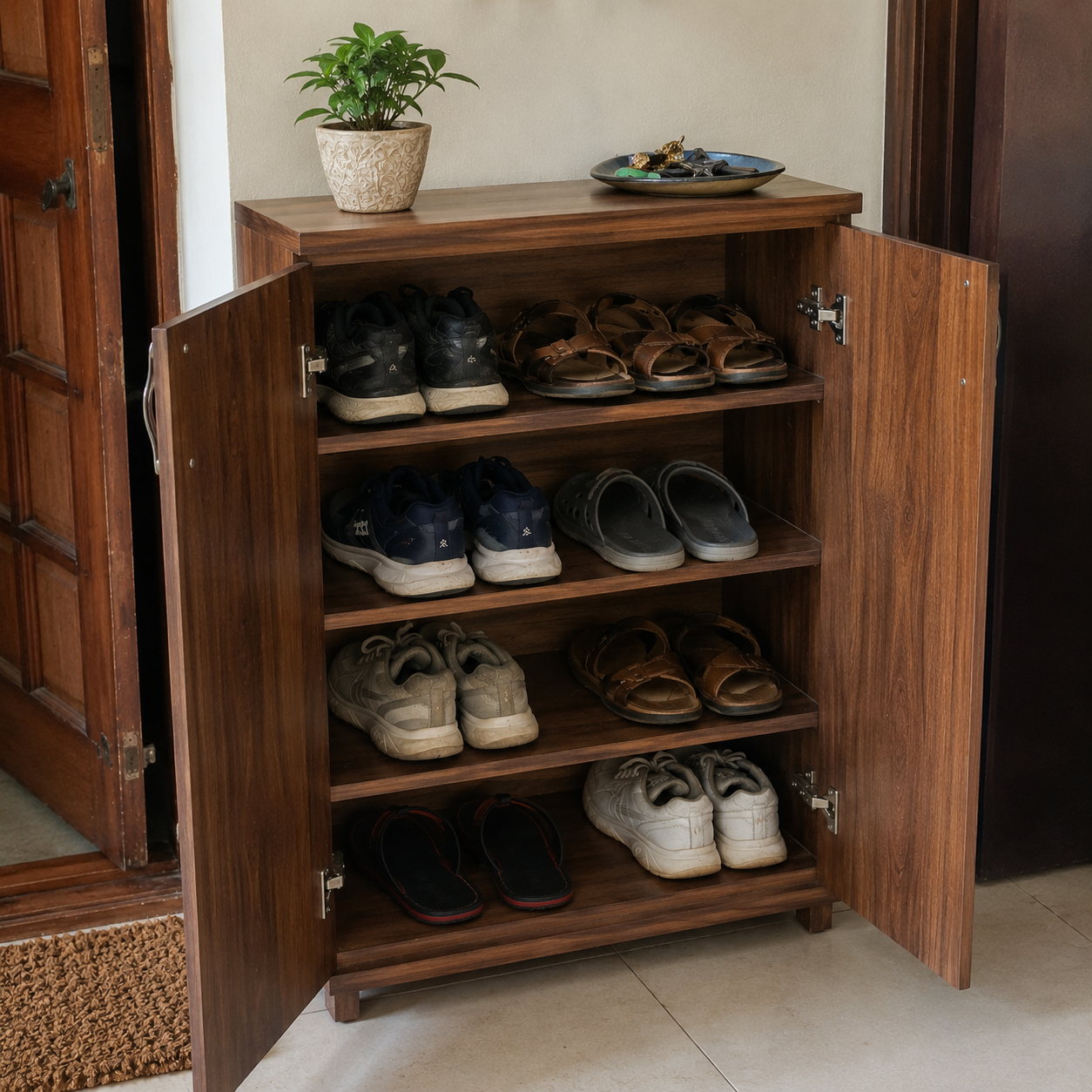 Wooden Shoe Rack with Doors